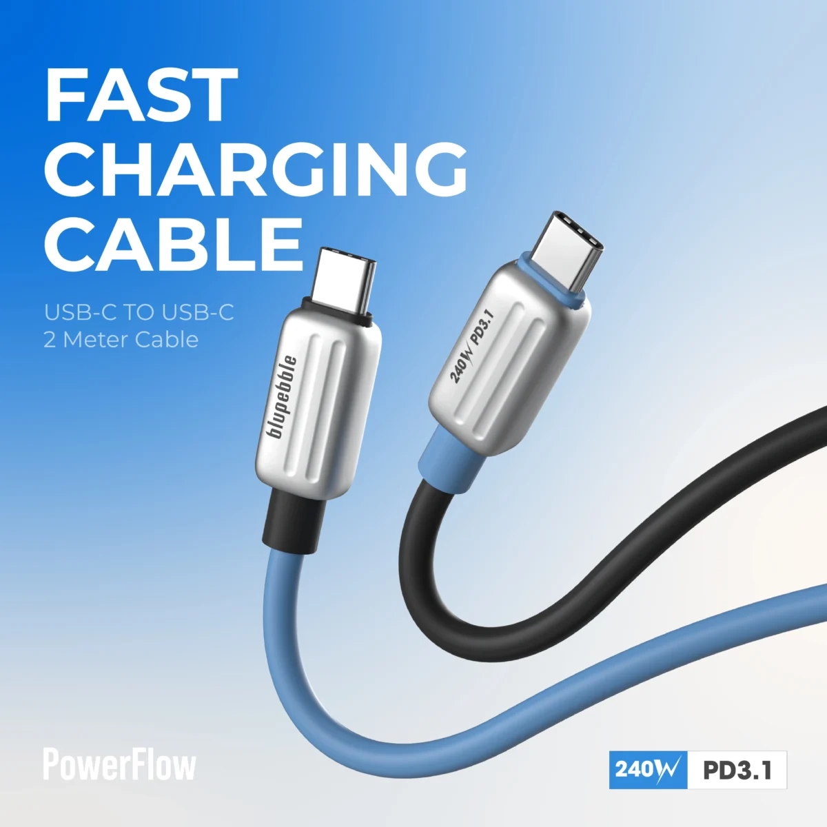 PowerFlow-01-01 PowerFlow USB-C to USB-C 240W PD3.1 Cable 2m (BLACK) - الصورة 1